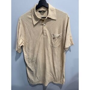 Vtg JCPenney Mens Beige Polo Shirt Short Sleeve Casual‎ Classic single stich